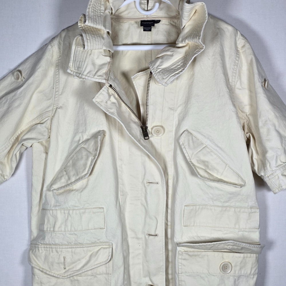 EDUN Cream Cotton Utility Jacket Coat Womens Size XS/S High Neck Full Zip Cargo